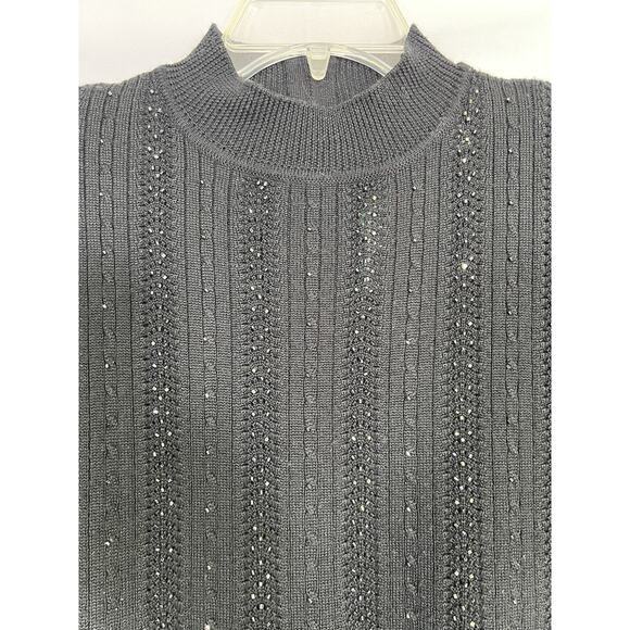 VTG Alfred Dunner Beaded Cable Knit Sweater Top Sz XL Short Sleeve Turtleneck - Picture 3 of 7
